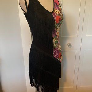 Black Fringe w/ Floral Insert Latin Dress Size S/M